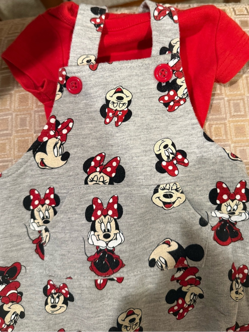 Disney Kids 3-6m Minnie Mouse Red & Gray Overall Set worn once